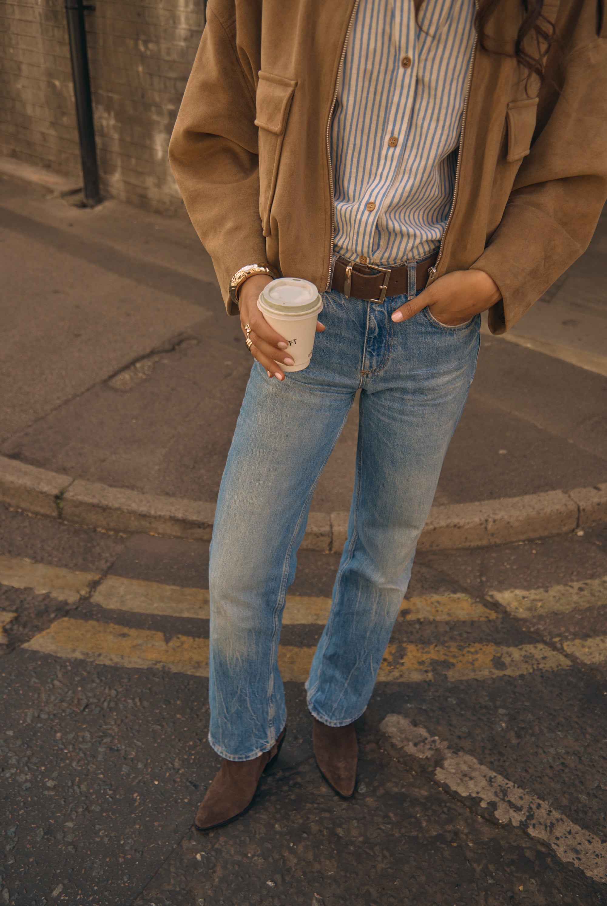 Suede Minimal Rectangle Belt in Brown and Gold - Belts - My Accessories London