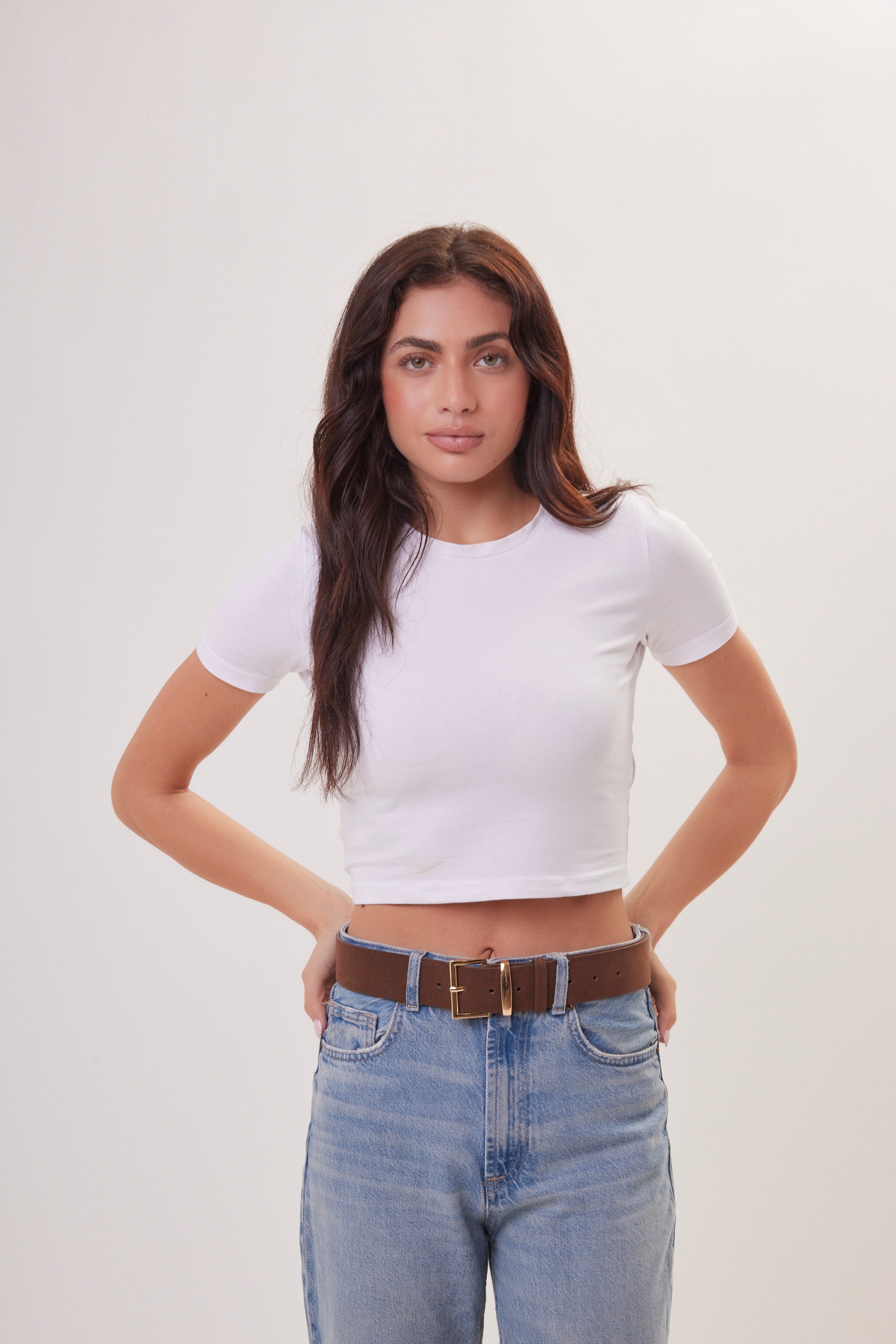 Suede Minimal Rectangle Belt in Brown and Gold - Belts - My Accessories London
