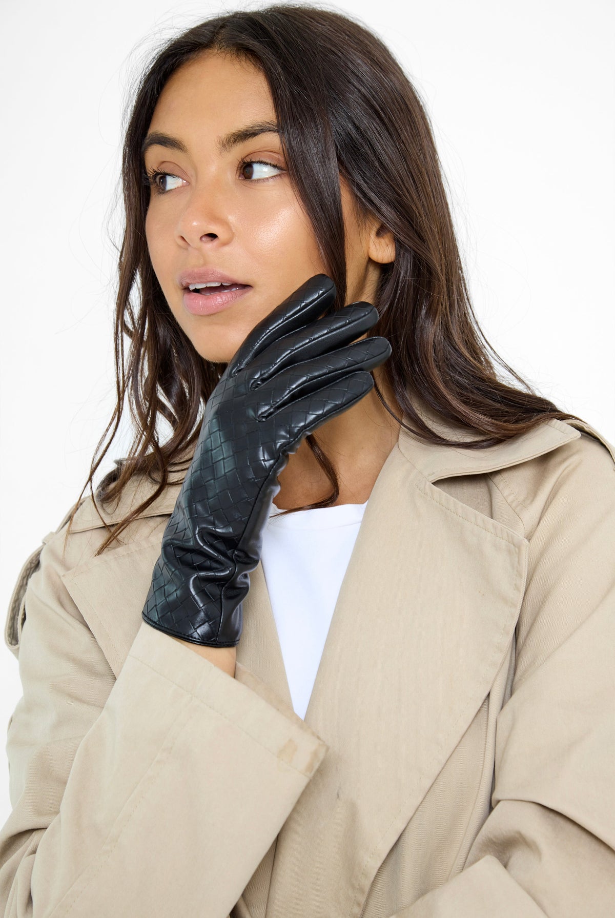 Woven Leather Look Gloves in Black - Gloves - My Accessories London