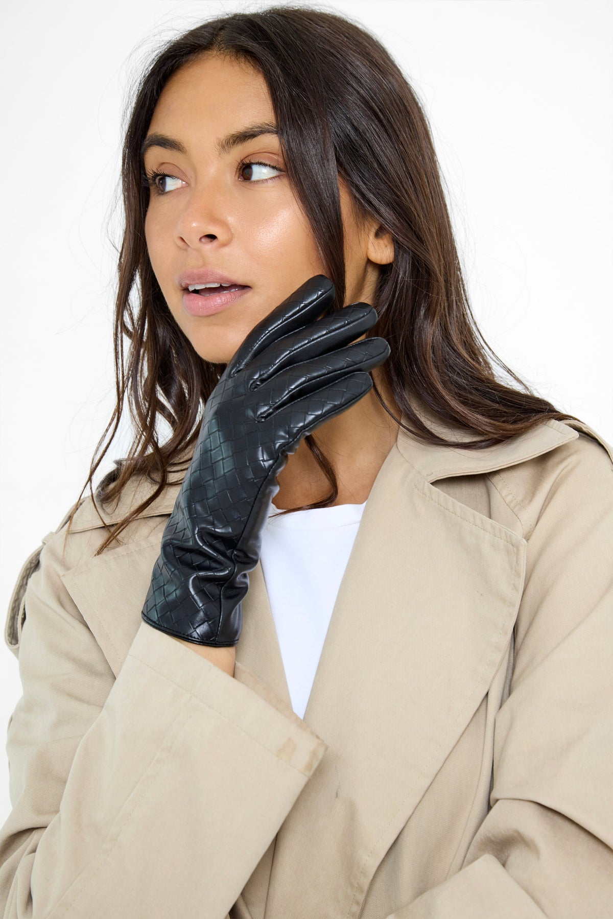 Woven Leather Look Gloves in Black - Gloves - My Accessories London