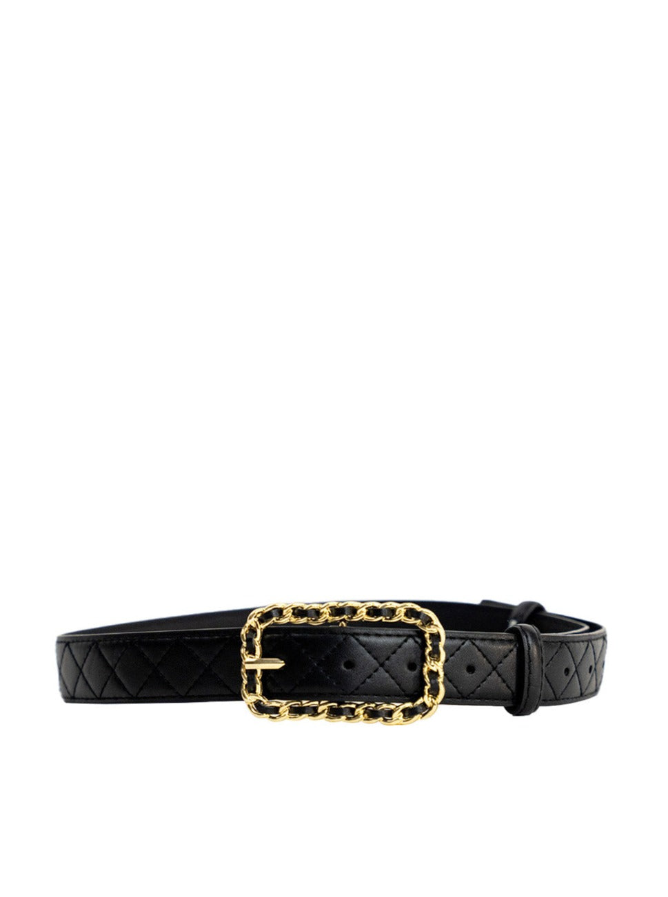 My Accessories London Quilted Chain Buckle Belt in Black | Everyday | Casual | Essential | Glam | Women | Women's | Belts | Work | Date | Old Money | Plaza Core | Twee |