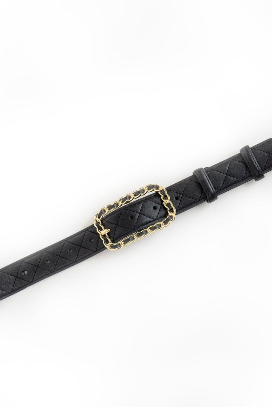 My Accessories London Quilted Chain Buckle Belt in Black | Everyday | Casual | Essential | Glam | Women | Women's | Belts | Work | Date | Old Money | Plaza Core | Twee |