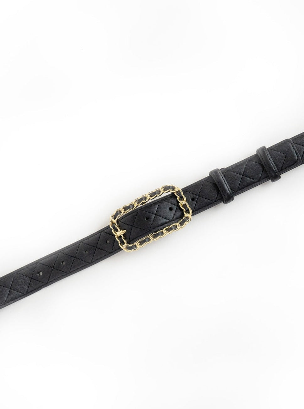 My Accessories London Quilted Chain Buckle Belt in Black | Everyday | Casual | Essential | Glam | Women | Women's | Belts | Work | Date | Old Money | Plaza Core | Twee |