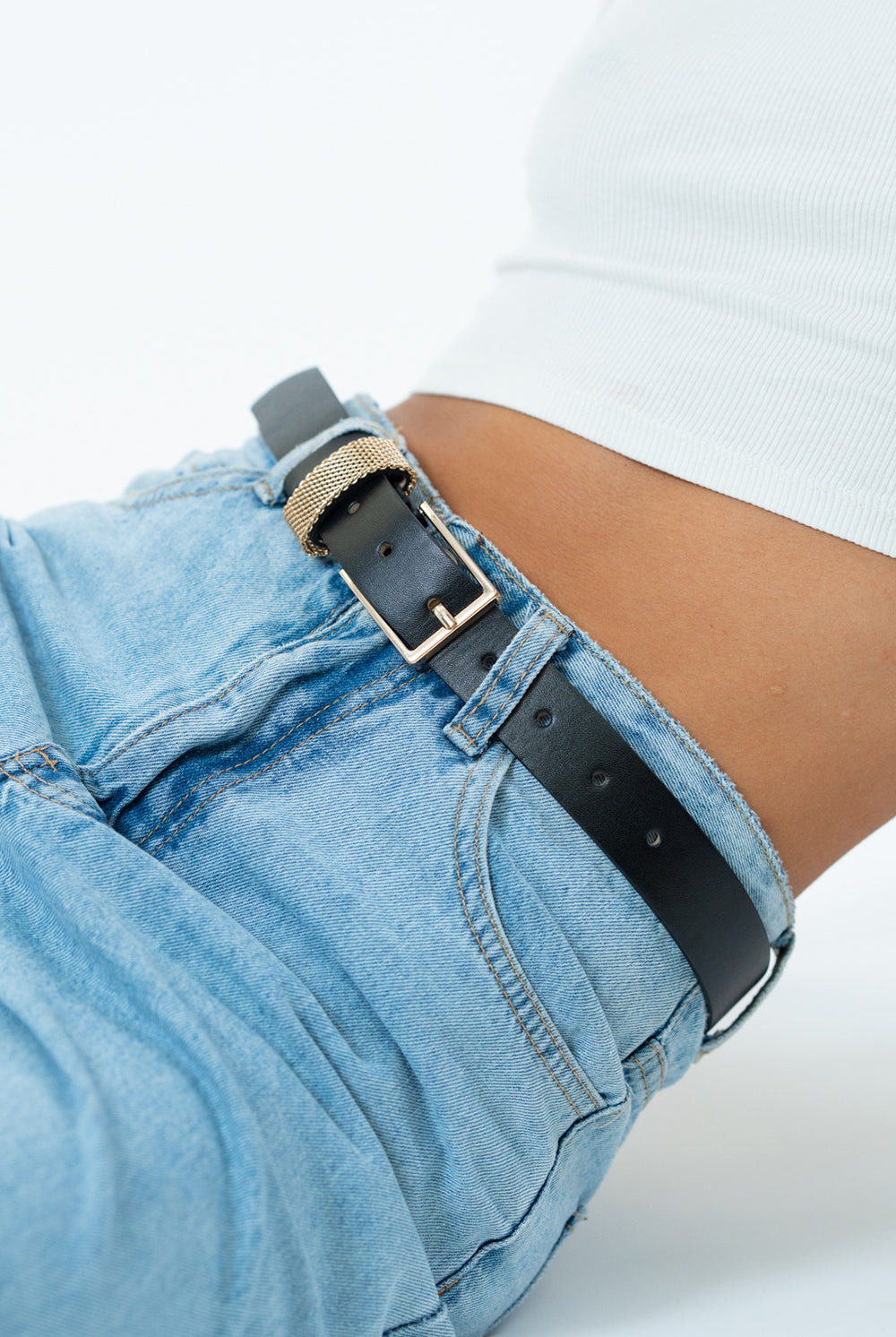 My Accessories London Chainmail Belt in Black and Gold | Belts | Women | Women's | Accessory | Essential | Casual | Basic | Vegan