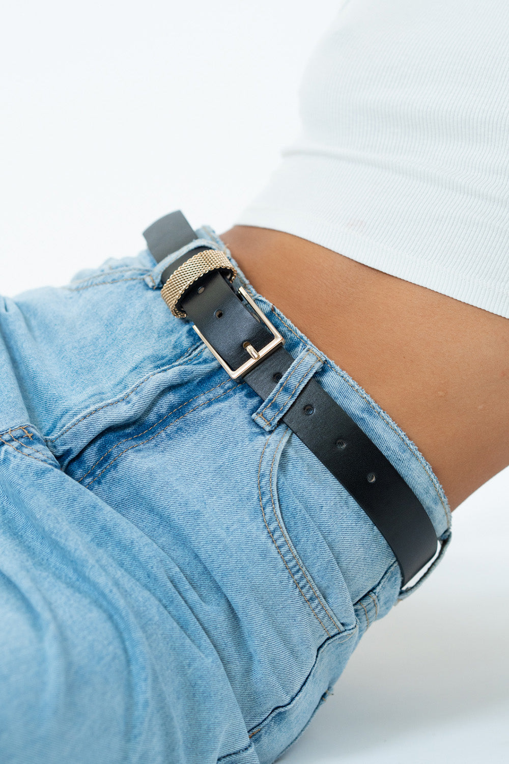 My Accessories London Chainmail Belt in Black and Gold | Belts | Women | Women's | Accessory | Essential | Casual | Basic | Vegan