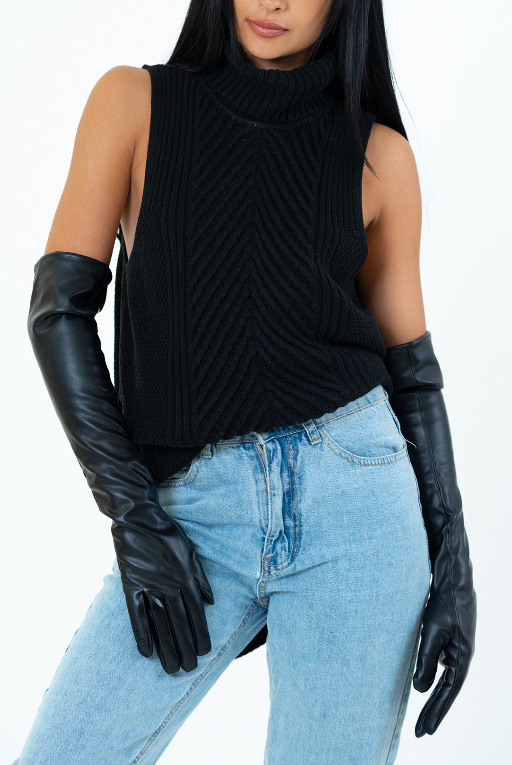 Faux leather Gloves in Black | over the elbow | Women's Accessories | Long Gloves | Autumn | Winter | Party | Occasion | Halloween | Vegan
