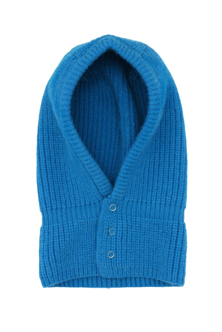 Woman's Button Up Knitted Hood Balaclava in Blue