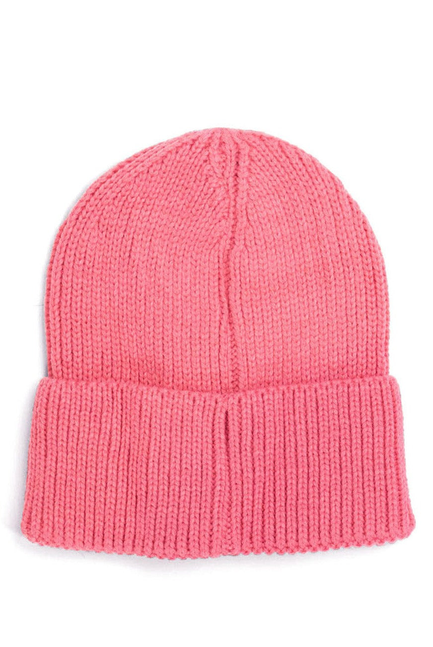 Woman's Ribbed Knitted Beanie in Pink