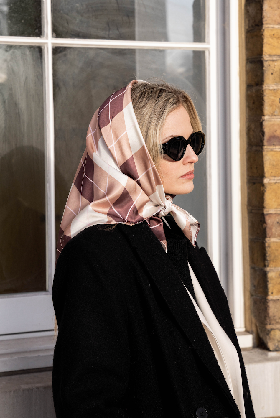 Multiway Headscarf in Brown Argyle Print | Bandana | Check | Neck Tie | Top | Festival | Party | Summer | Holiday | Beach | Women's Accessories | Accessory