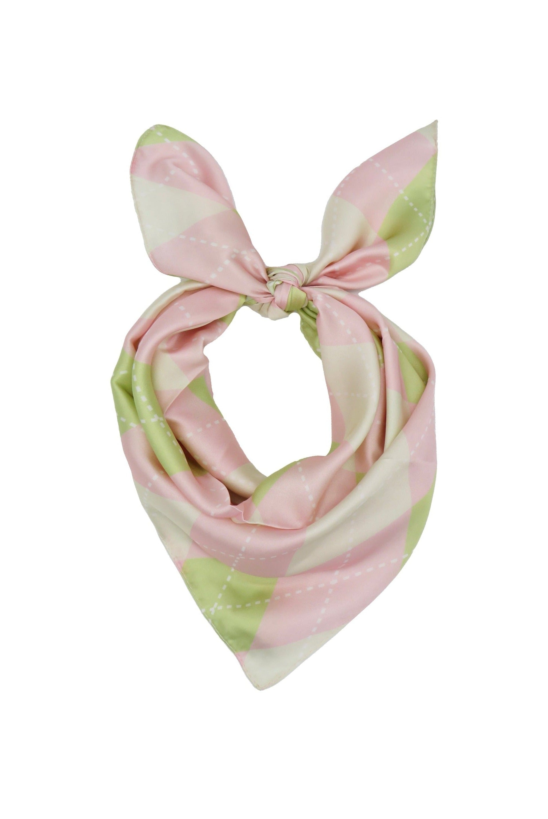Multiway Neck Tie Bandana in Pink and Green Argyle Print - Bandana - My Accessories London