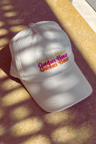 My Accessories London Golden Hour Baseball Cap in Beige | summer hat | spring hat | beach hat | embroidered cap | embroidered accessories | sporty | sporty cap | sporty accessories | athleisure cap | activewear accessories | loungewear accessories | casual cap | casual hats | streetwear cap | street style cap | coastal core cap | women's hats | women's accessories | women's caps