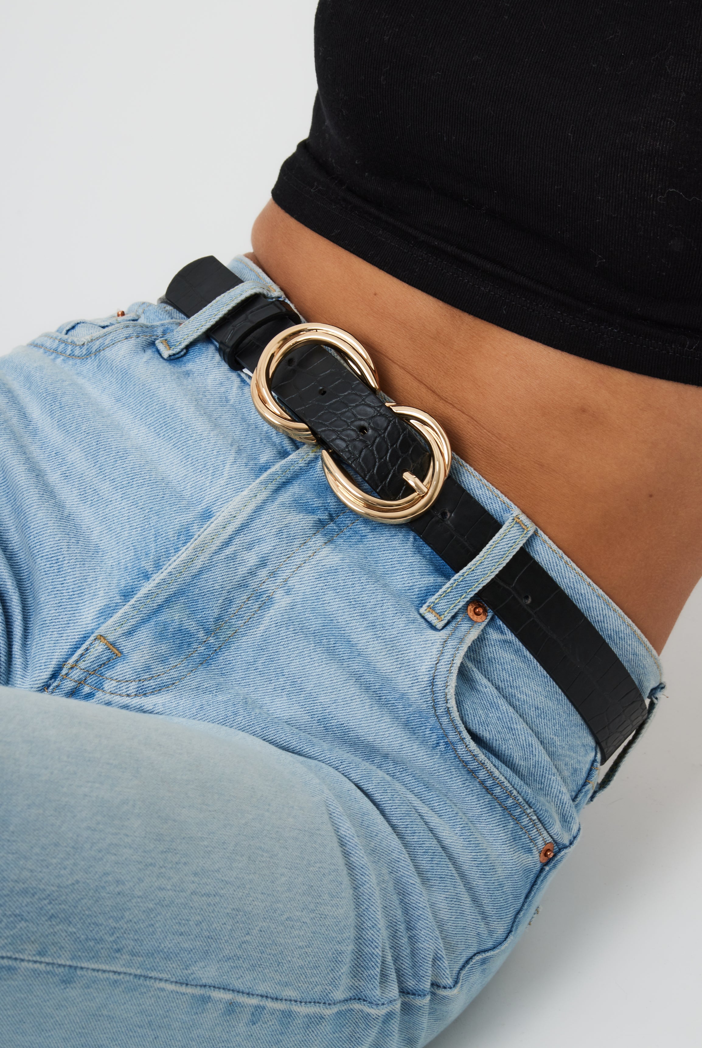 My Accessories London Double Twisted belt in Black Croc | Festival | Going out | Layering | Streetstyle | Women's | Women's Accessories | Animal print |