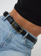 My Accessories London Quilted Chain Buckle Belt in Black |  Everyday | Casual | Essential | Glam | Women | Women's  | Belts | Work | Date | Old Money | Plaza Core | Twee |