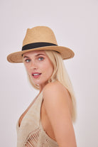 My Accessories London Straw fedora with Grosgrain Trim in Beige and Black | Panama Hat | Beach | Holiday | Summer | Occasion | Races | Women's | Women's Accessories | Accessory | Hat | Hats | BBQ