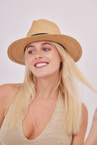 My Accessories London Straw fedora with Grosgrain Trim in Beige and Black | Panama Hat | Beach | Holiday | Summer | Occasion | Races | Women's | Women's Accessories | Accessory | Hat | Hats | BBQ