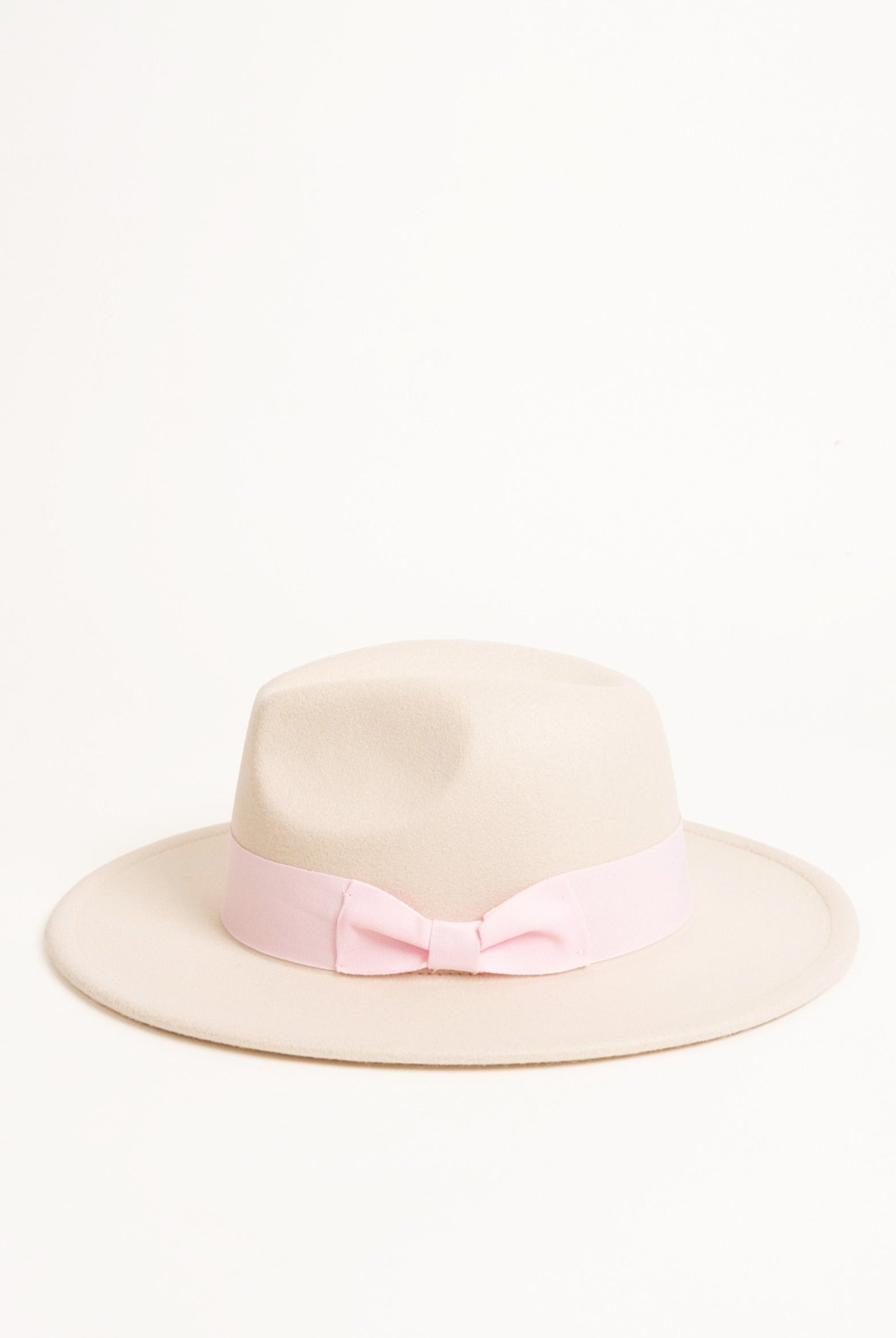 Fedora Hat in Beige with Pink Bow Trim and size adjuster | wedding guest | wedding | Party | Winter | Autumn | Walks | Festival | Holiday | Lolita | Coquette | Women's | Accessories | Hat | Accessory