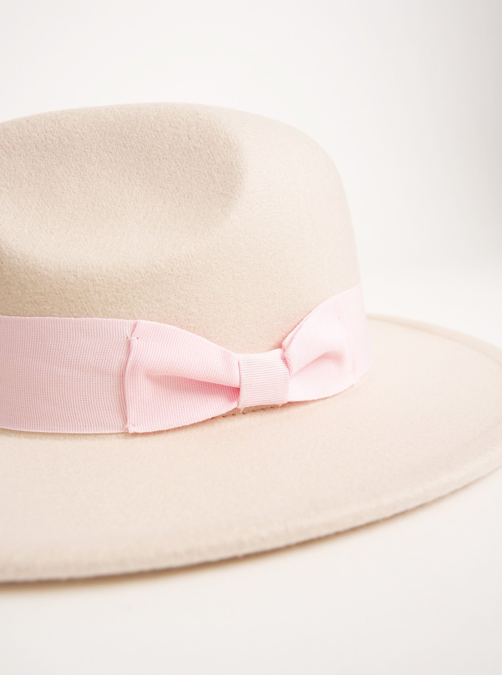 Fedora Hat in Beige with Pink Bow Trim and size adjuster | wedding guest | wedding | Party | Winter | Autumn | Walks | Festival | Holiday | Lolita | Coquette | Women's | Accessories | Hat | Accessory
