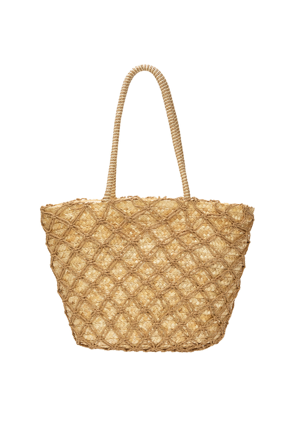 My Accessories London Straw Beach Bag with Woven Link Straw Pattern in Natural | Beach | Holiday | Bag | Shopper | Tote | Accessory | Neutral |