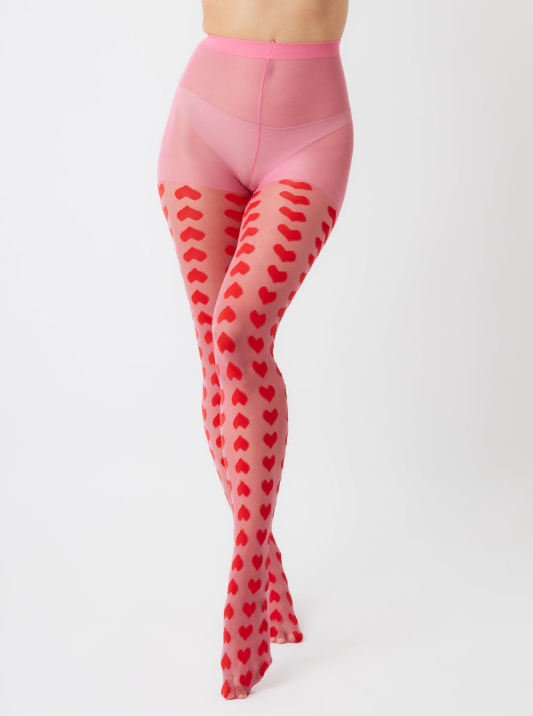 Heart monogram tights | pink tights | women's tights | fun tights | women's pink tights | Soft e girl | Weird girl | Fun | Playful | Kidcore | Quirky | Pin up | Halloween | Costume | Cosplay | Accessories