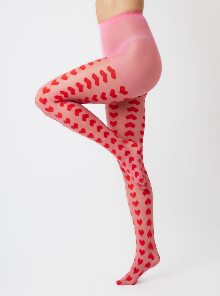 Heart monogram tights | pink tights | women's tights | fun tights | women's pink tights | Soft e girl | Weird girl | Fun | Playful | Kidcore | Quirky | Pin up | Halloween | Costume | Cosplay | Accessories