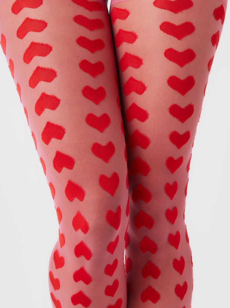 Heart monogram tights | pink tights | women's tights | fun tights | women's pink tights | Soft e girl | Weird girl | Fun | Playful | Kidcore | Quirky | Pin up | Halloween | Costume | Cosplay | Accessories