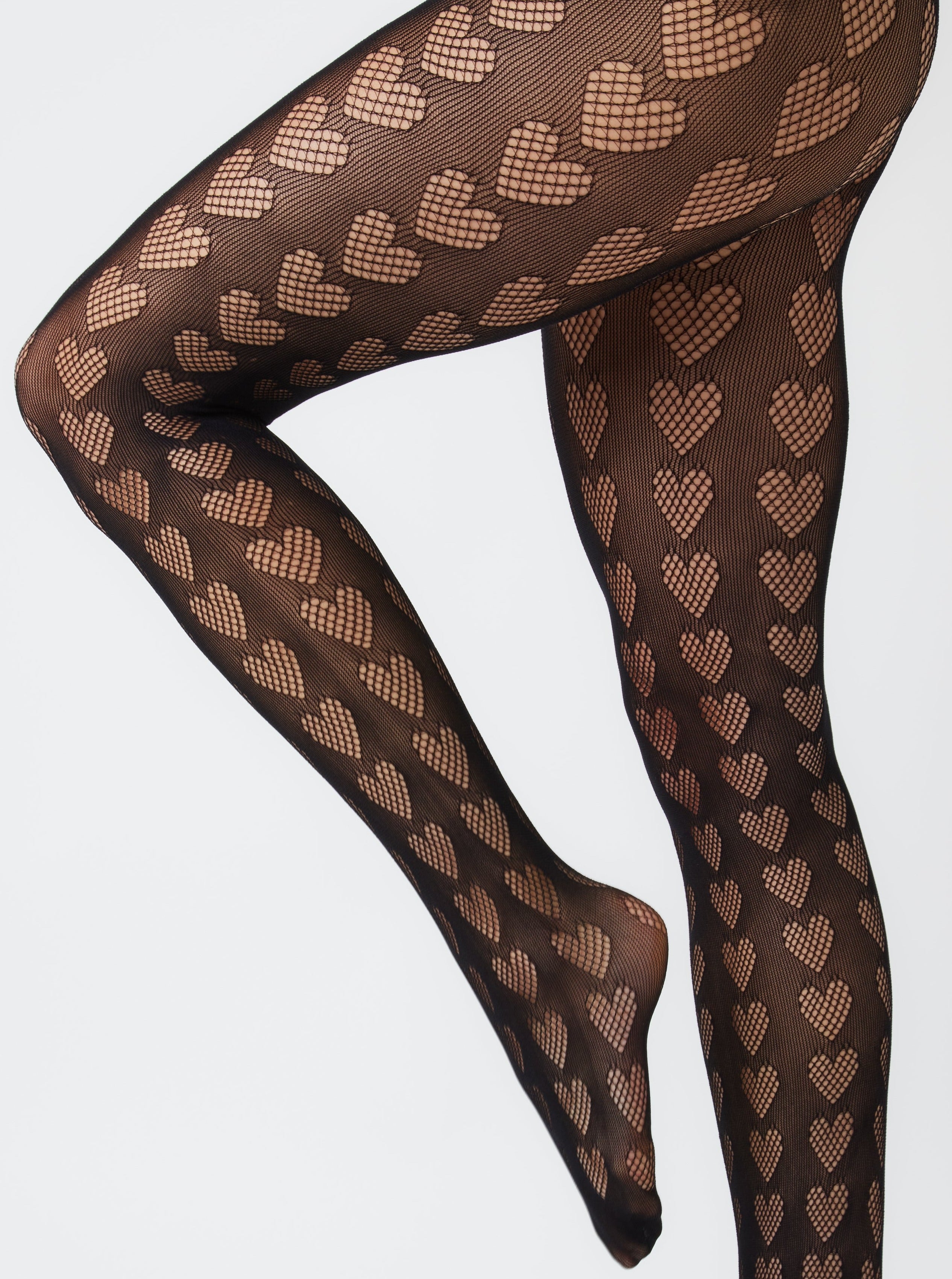 Heart Cut-Out Tights in Black | Hosiery | Autumn | Winter | Party | Occasion | Hearts | Fishnet | Festival | Women's Accessories | Whimsygoth | Gothic | E girl | Halloween | Costume | Barbie | Barbiecore | Cosplay | Soft e girl