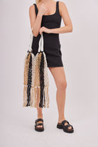 Woven Tote Bag in Beige | Beach Bag | Raffia Bag Holiday bag | Tote | Shopper | Ladies Bag | Summer Bag | Beige Bag | MY Accessories London Bag | Summer Bag | Netted bag | Best holiday Bag | Best beach bag | Stripe Bag | Fringe Bag 