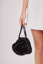 Flower Satin Bag in Black | occasion bag | occasion accessories | party bag | date accessories | wedding guest accessories | wedding accessories | races accessories | summer bag | glam bag | going out bag | drawstring bag | grab bag | y2k bag | 90s bag | y2k accessories | 90s accessories | black bag | corsage bag | women's bag | summer bag | holiday bag  