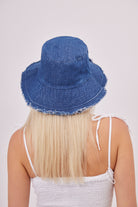 Frayed Edge Denim Bucket Hat in Blue | distressed hat | bucket hats | festival hat | summer hat | holiday hat | beach hat | denim hat | denim accessories | minimal hats | women's hats | women's hat | frayed hat 