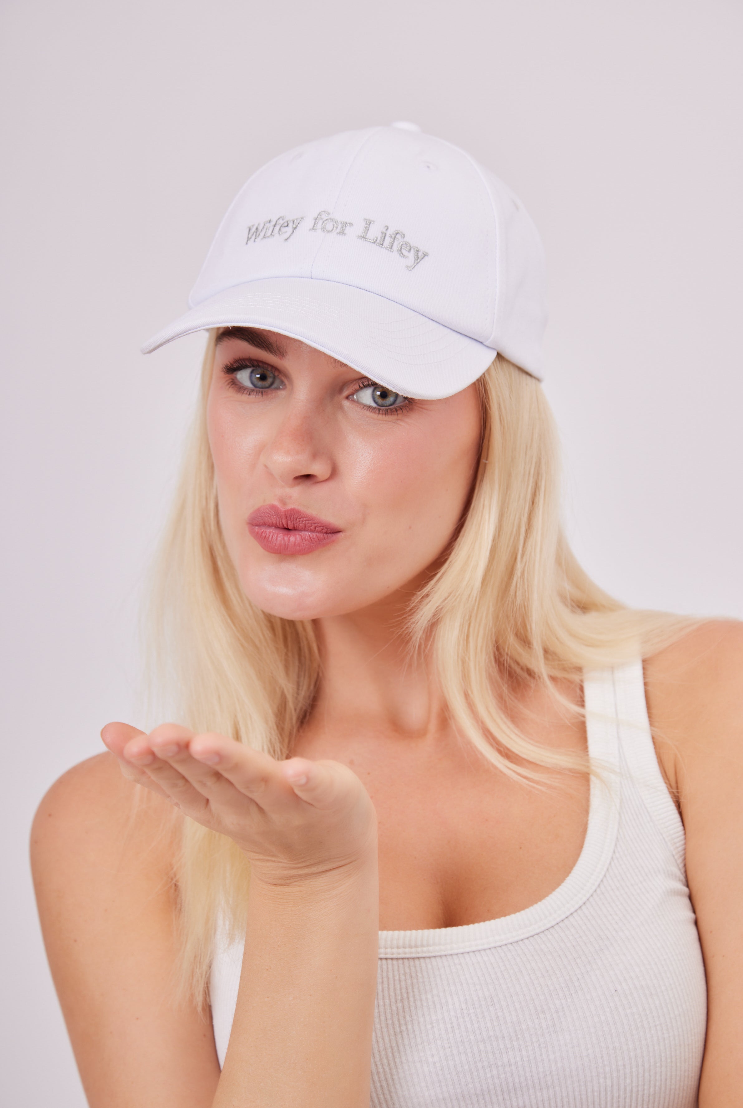 Wifey For Lifey Baseball Cap in White and Silver | bride tribe | bridal accessories | hen do accessories | hen party accessories | bachelorette accessories | hen do hat |  hen party hat | bride hat | bridal hat | embroidered bride cap | wedding accessories | bride accessories | wedding party | wedding party accessories