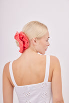 Oversized Frill Lace Scrunchie in Red | tomato girl | tomato girl hair accessories | tomato girl scrunchie | oversized scrunchie | broderie scrunchie | lolita hair accessories | lolita scrunchie | women's hair accessories | women's scrunchie | holiday hair accessories | beach hair accessories | summer hair accessories | red hair accessories