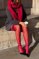 Women's burgundy fishnet tights with bows