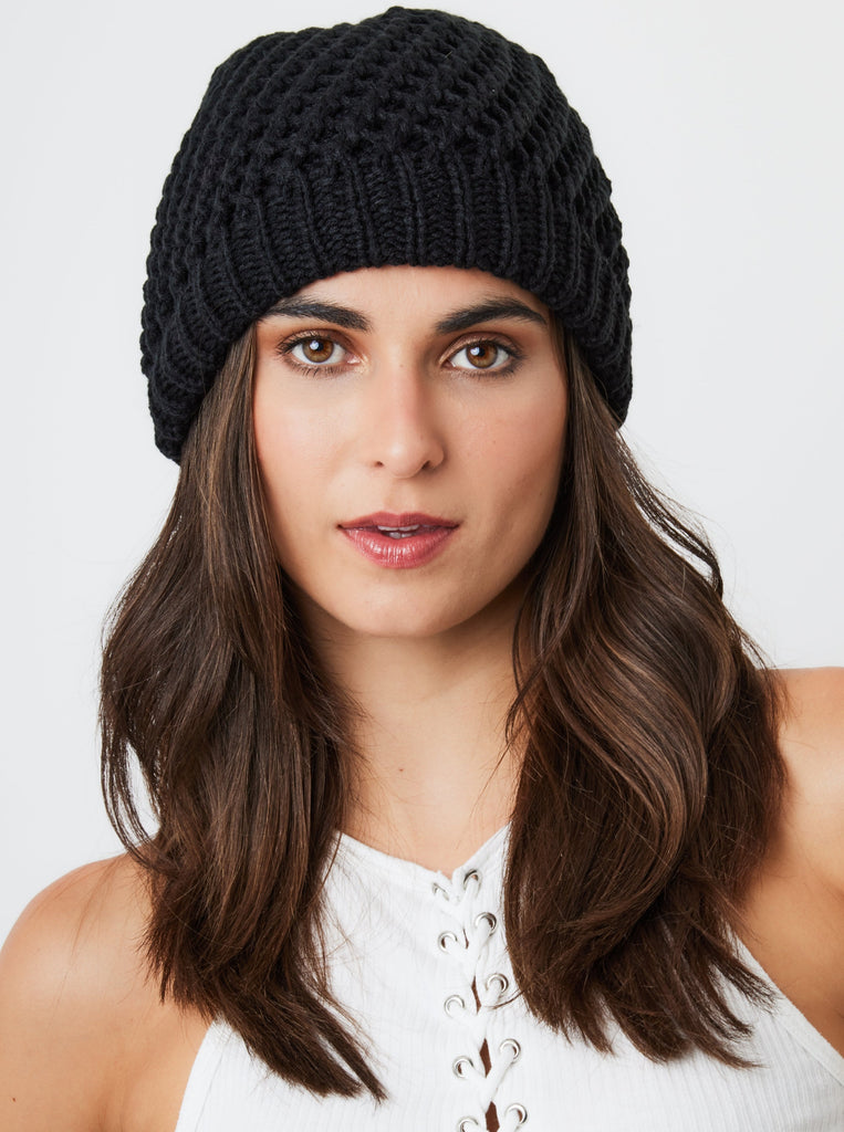 My Accessories London Basic Crochet Hat in Black | Women's Accessories | Autumn | Winter | Knitted | Grunge | Grunge sleaze | E girl | Indie | Elevated indie | 90s | Y2k | Women | Winter accessories | Autumn accessories |
