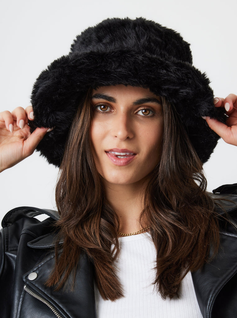 Fur Plush Bucket Hat in black | Women's Accessories | Autumn | Winter | Faux Fur | 90's | Retro | women's bucket hat | My Accessories London fur bucket hat | Oversized bucket hat |