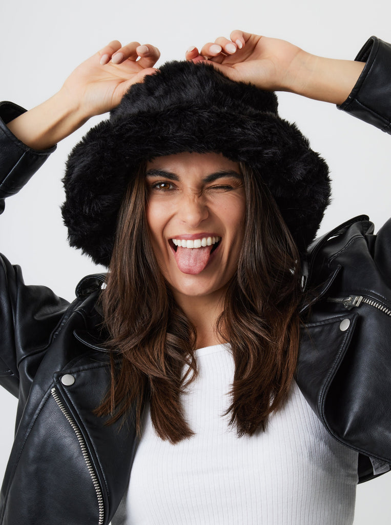 Fur Plush Bucket Hat in black | Women's Accessories | Autumn | Winter | Faux Fur | 90's | Retro | women's bucket hat | My Accessories London fur bucket hat | Oversized bucket hat |