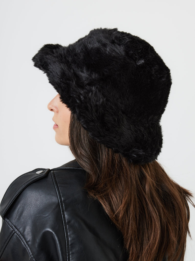 Fur Plush Bucket Hat in black | Women's Accessories | Autumn | Winter | Faux Fur | 90's | Retro | women's bucket hat | My Accessories London fur bucket hat | Oversized bucket hat |