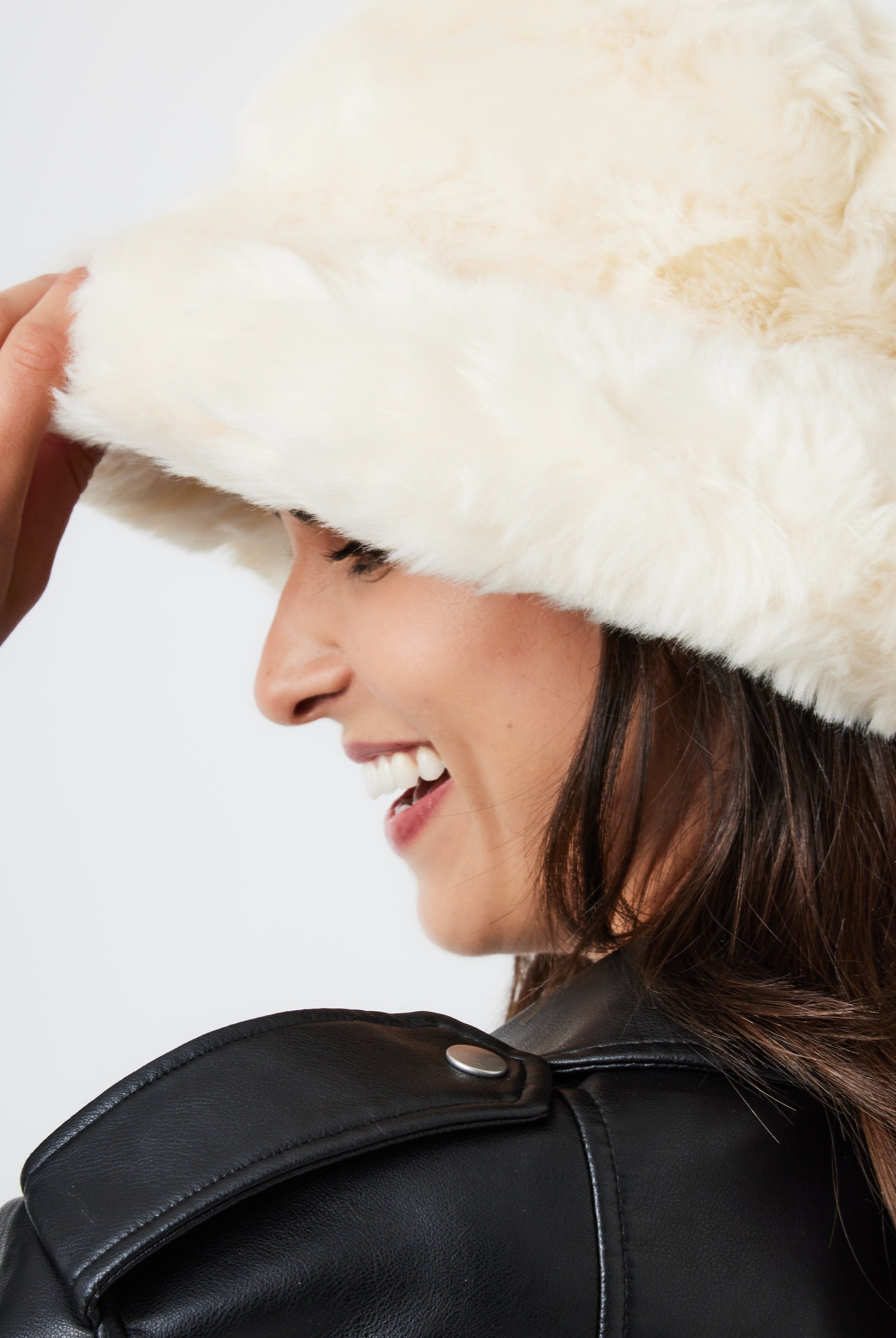 Fur Plush Bucket Hat in White | Women's Accessories | Autumn | Winter | Faux Fur | 90's | Retro | women's bucket hat | My Accessoires London fur bucket hat | Oversized bucket hat | cream fur