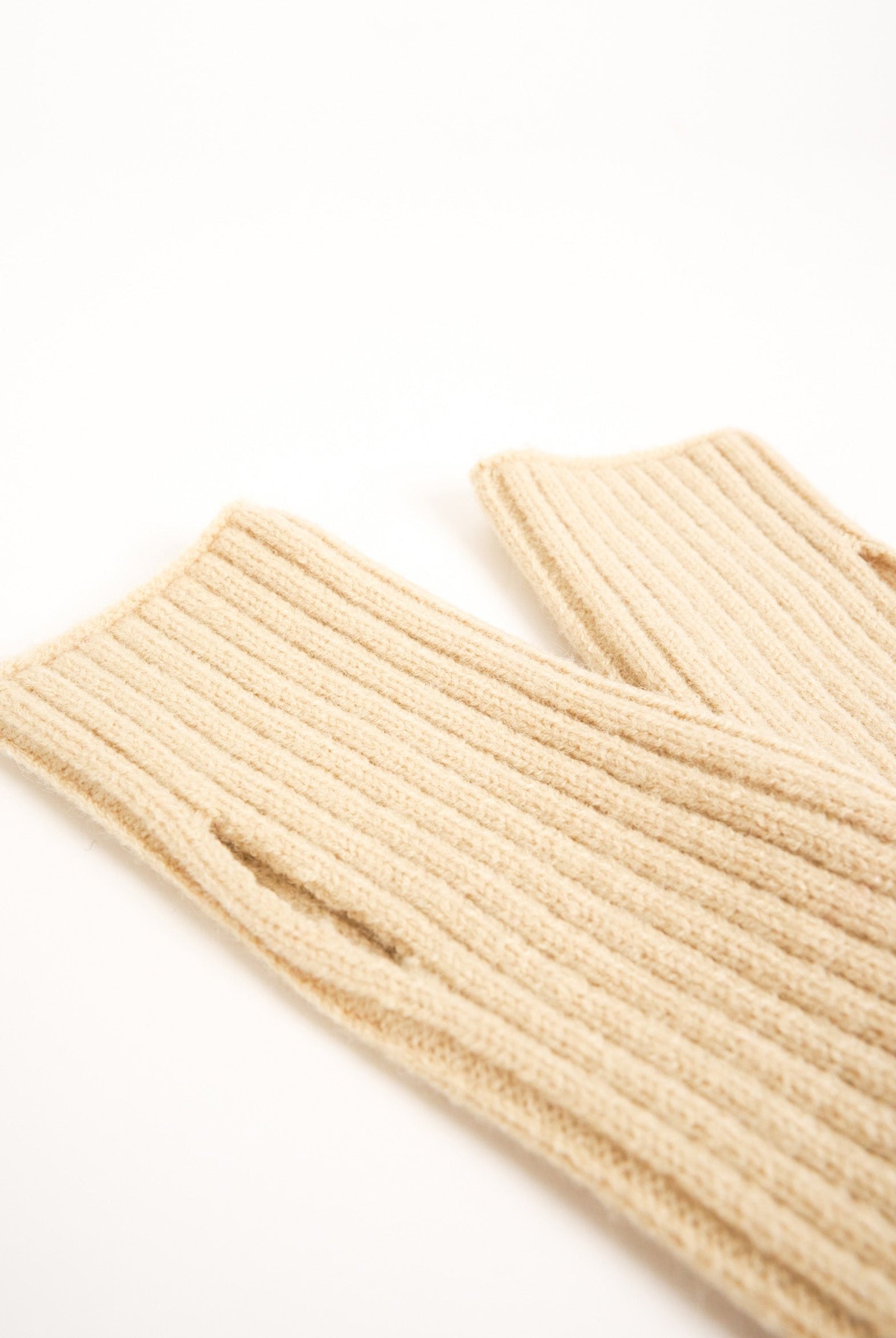 Knitted Arm Warmers in Beige | Fingerless Gloves | Ribbed | Knitwear | Beige | Y2K | Indie | Elevated indie | Utility | Streetwear | streetstyle Accessories | Ski | Skiing | Sleeves | Women | Accessories | Accessory | Winter accessories | Autumn Accessories | Fall Accessories