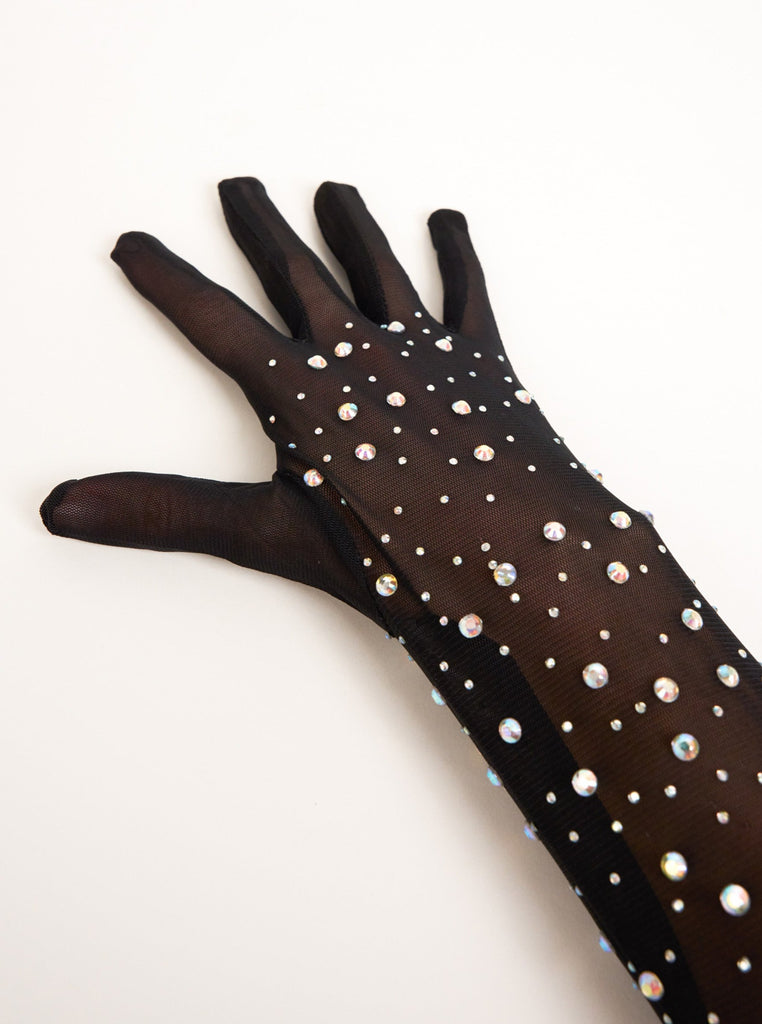 Over the Elbow Mesh Rhinestone Gloves in Black | gloves | party | occasion | festival | event | new years | new year | Christmas | present | Costume | halloween | Diamante | rhinestone | Embellished | glam | going out | Women's Accessories | accessories | mesh gloves | 