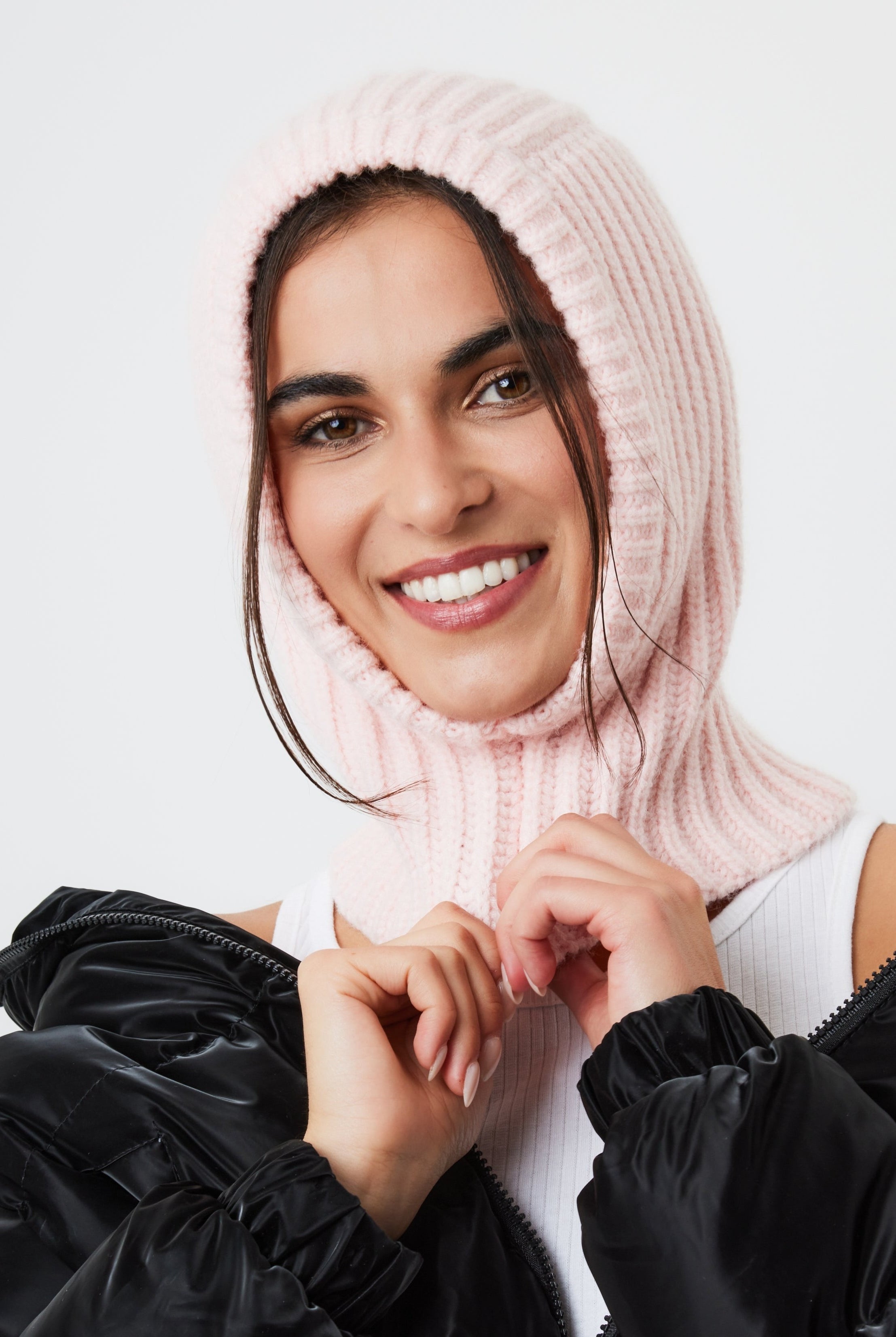 Loose Fit Ribbed Knit Balaclava in Pink | Hood | Snood | Knitwear | Coquette | Ballet Core | Plaza Core | Winter | Autumn | Winter Accessories | Autumn Accessories | Baby Pink | Lolita | Ski | Skiing | Women | 