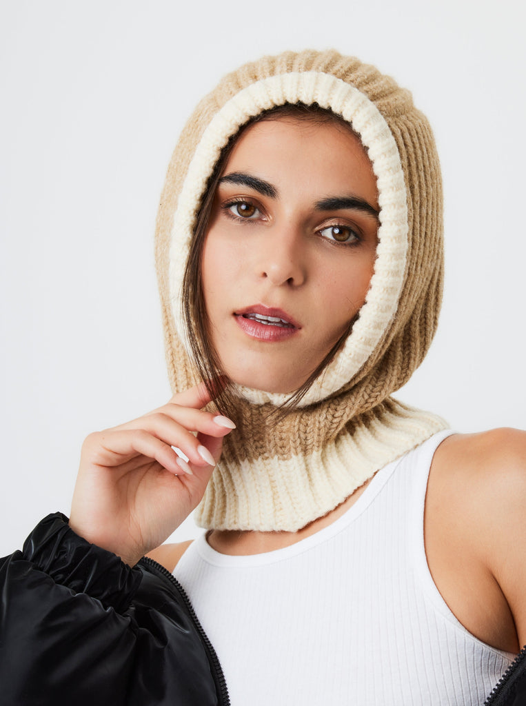 Loose Fit Ribbed Knit Balaclava in Beige | knitted | knitwear | ski | Skiing | Winter | Autumn | Plaza core | Winter Accessories | Autumn Accessories |  