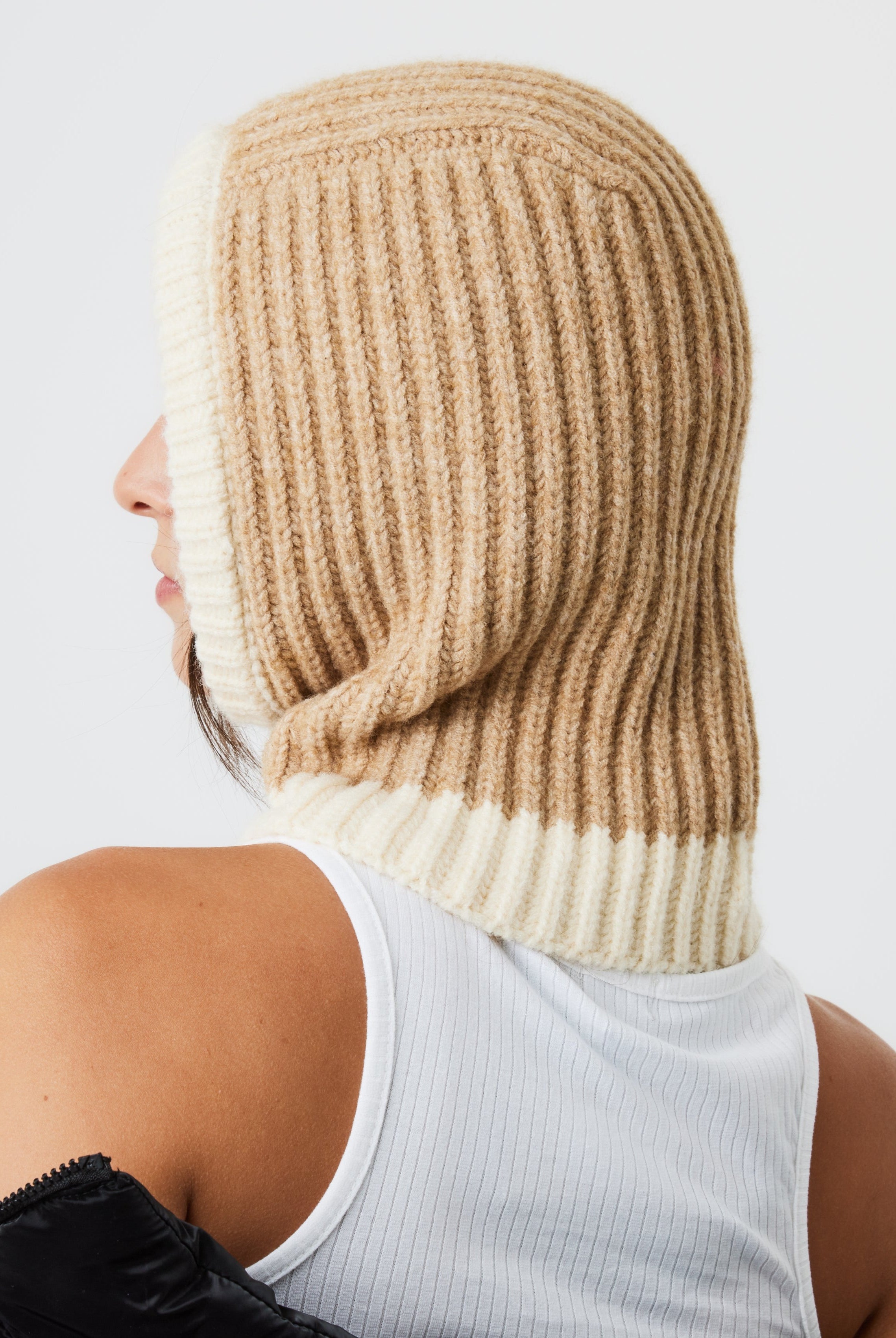 Loose Fit Ribbed Knit Balaclava in Beige | knitted | knitwear | ski | Skiing | Winter | Autumn | Plaza core | Winter Accessories | Autumn Accessories |  