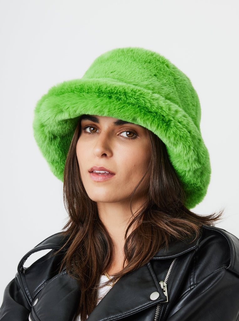 Fur Bucket Hat in Green | Faux fur | Quirky | weird girl aesthetic | vegan | winter | autumn | fall | Winter accessories | Autumn accessories | fall accessories | women's accessories | accessory | women | streetwear | bright | colourful | fluffy | 