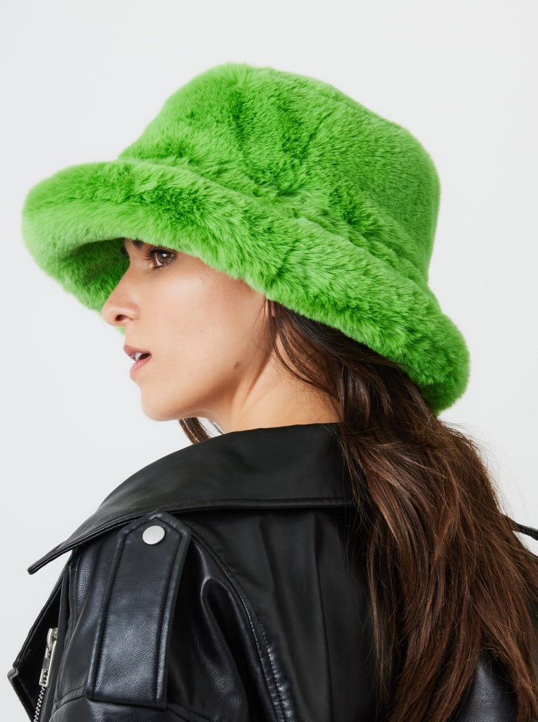 Fur Bucket Hat in Green | Faux fur | Quirky | weird girl aesthetic | vegan | winter | autumn | fall | Winter accessories | Autumn accessories | fall accessories | women's accessories | accessory | women | streetwear | bright | colourful | fluffy | 
