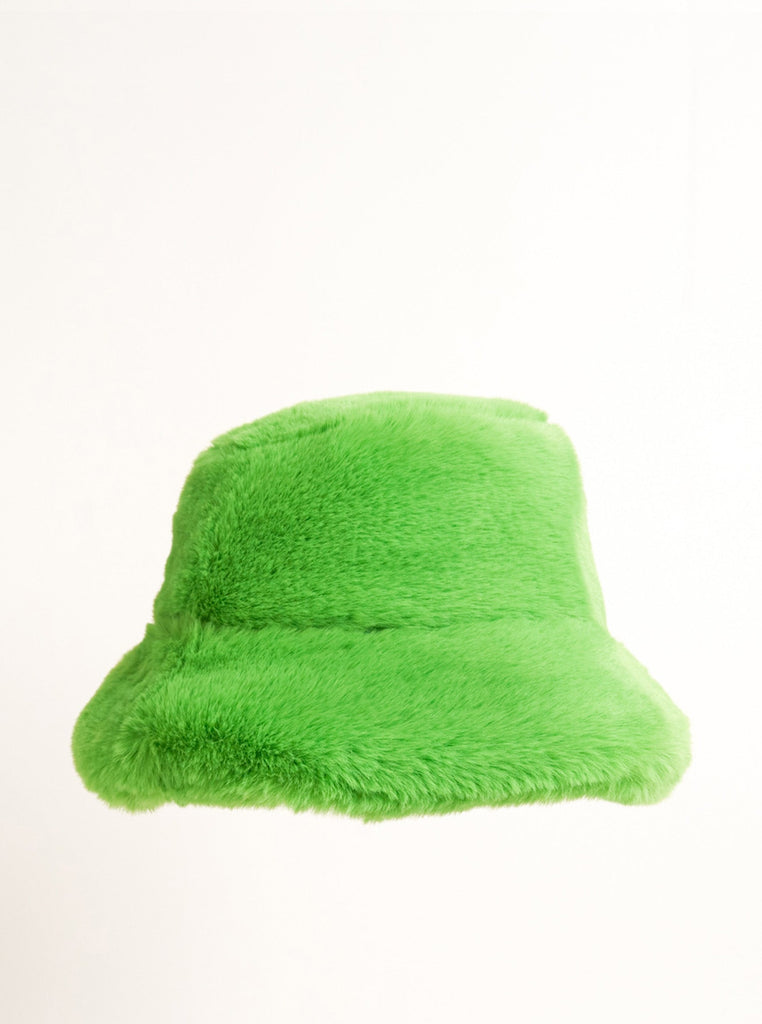 Fur Bucket Hat in Green | Faux fur | Quirky | weird girl aesthetic | vegan | winter | autumn | fall | Winter accessories | Autumn accessories | fall accessories | women's accessories | accessory | women | streetwear | bright | colourful | fluffy | 