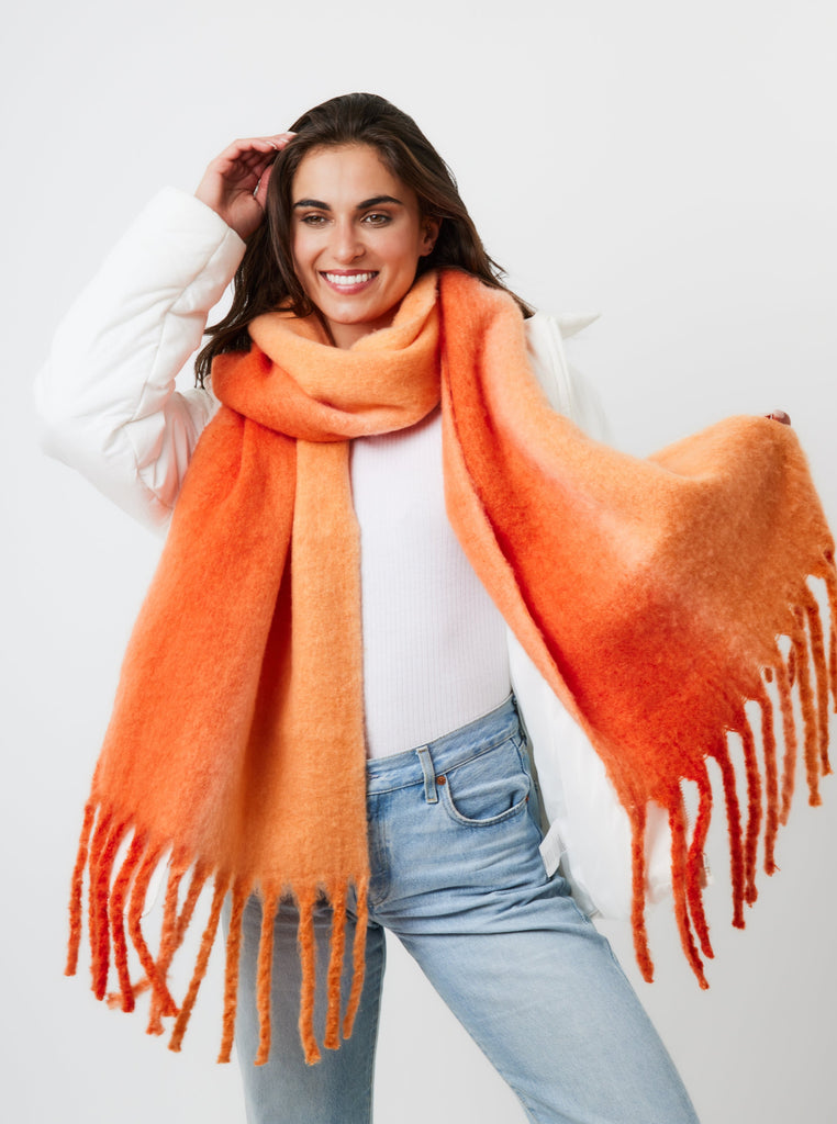 Two-Tone Chunky Soft Scarf in Orange | Ombre | Super Soft Scarf | Oversized Scarf | Unisex | Bright | Orange | Sorbet | KidCore | Indie | Elevated Indie | Weird Girl Aesthetic | Winter | Autumn | Women | Women's Accessories | Autumn Accessories | Winter Accessories | Fall Accessories | Fall | Streetwear | Streetstyle | Ski | Skiing | Ski Accessories | Ski Season  
