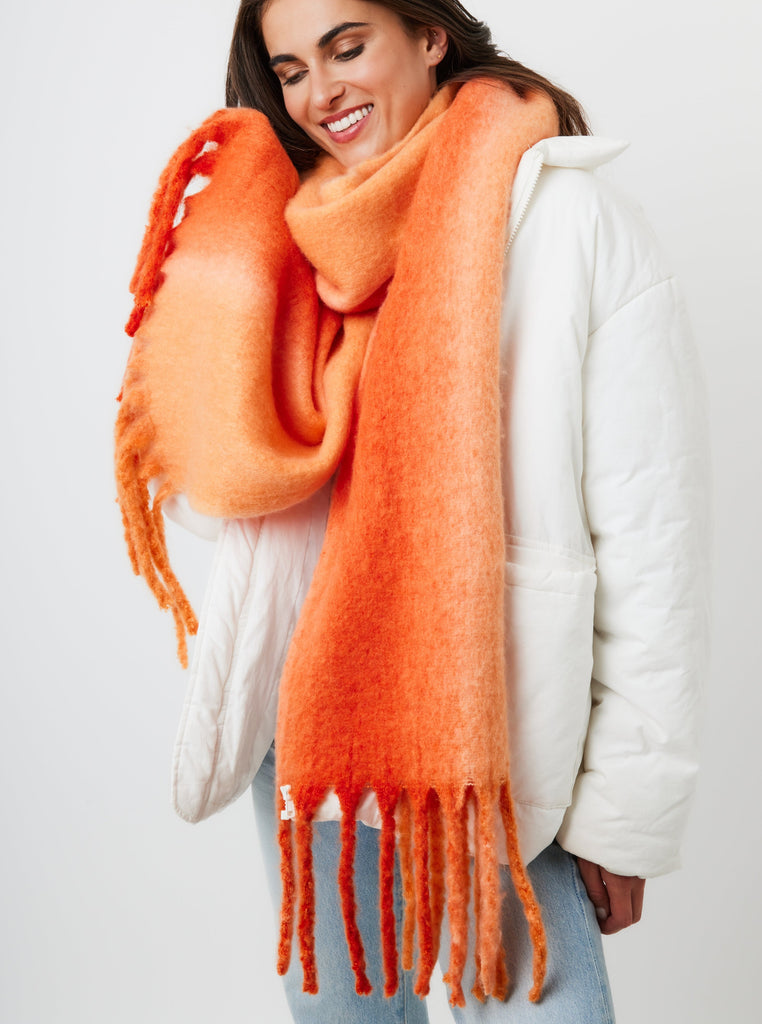 Two-Tone Chunky Soft Scarf in Orange | Ombre | Super Soft Scarf | Oversized Scarf | Unisex | Bright | Orange | Sorbet | KidCore | Indie | Elevated Indie | Weird Girl Aesthetic | Winter | Autumn | Women | Women's Accessories | Autumn Accessories | Winter Accessories | Fall Accessories | Fall | Streetwear | Streetstyle | Ski | Skiing | Ski Accessories | Ski Season