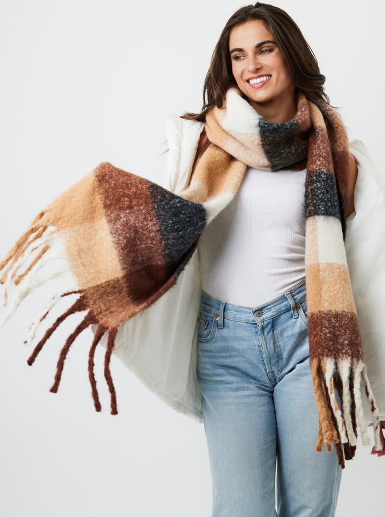 Check Chunky Soft Scarf in Brown | Winter | Autumn | Check | Blanket Scarf | Super Soft Scarf | Oversized Scarf | Winter Accessories | Autumn Accessories | Fall Accessories | Fall Style | Autumn Style | Plaza Core | Women | Women's Accessories 
