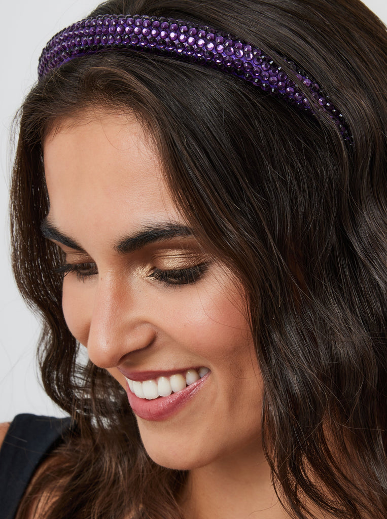Skinny Rhinestone Headband in Purple | Party | Festival | Christmas | New Years | embellished | Rhinestone | Diamante | Purple | Occasion | Wedding Guest | Whimsy | Magical | Mermaid | Glam | Sparkly | Dinner | Date Night | Women | Women's | Accessories | Hair Accessories 