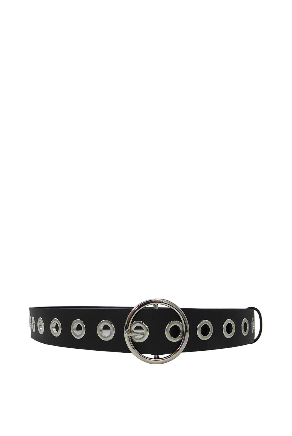 My Accessories London Circular Buckle Eyelet Belt in Black and Silver | Grunge | Festival | Party | Glam | Going Out | Going out | Women's | Accessory | Accessories | Elevated indie | Grunge Sleaze | Grunge | E girl | Rave | Work | Casual  
